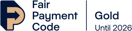 Fair Payment Gold logo - awarded to Starling Bank for paying at least 95% of all invoices within 30 days
